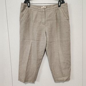 Eileen Fisher Linen Crop Pants Large Tan